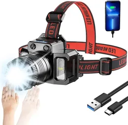 Other Sporting Goods Rechargeable Led Headlamp C Type Charging Headlight Waterproof Output 18650 Head Torch Fishing Flashlight Camping 231204