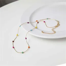 Hänghalsband 1 st 42 cm 6 cm pärlsträckt trottoarkedjan choker halsband färgglada pärlor enkla handgjorda smycken justerbara för kvinnor