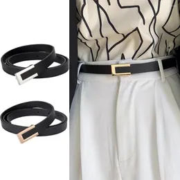 Ceintures PU noir ceinture avec boucle en métal pour dames vêtements décoration ceinture polyvalente réglable mince en cuir