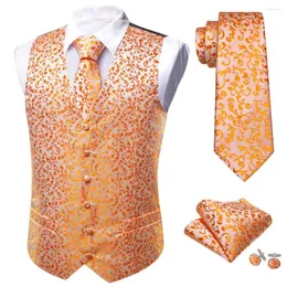 Men's Vests Formal Vest Man Silk Lightweight Orange Floral Wedding Suits Waistcoat Tie Elegant Suit Dress Male Steampunk Gilet Barry Wang