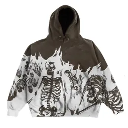 Men s Hoodies Sweatshirts Black Street Clothes Hip Hop Style Retro Skeleton Hoodie Loose Large Casual Gothic Student Demon Slayer Sweatshirt 231202
