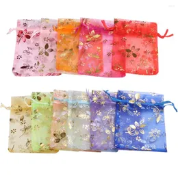 Sacchetti per gioielli 20 pezzi 9x12cm 10x15cm 13x18cm Sacchetto di organza Colore oro Rosso Bauhinia Fiore Bracciale Collana Sacchetto regalo Sacchetti per imballaggio