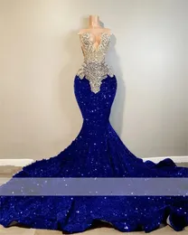 Sparkly Royal Blue Long Prom Dress 2024 Beads Crystals Rhienstones Sequins Glitter Birthday Party Bridal Reception Evening Gown