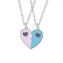 Pendant Necklaces Fashion Friend Necklace Blue Pink Heart Shaped BFF Letter Alloy Men And Women Friendship Jewelry Birthday Gift