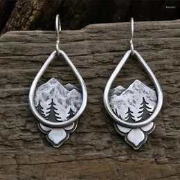 Dangle Earrings Vintage Water Drop Alpine Forest Tree Earring Silver Color Mountain Pine For Women Fashion Ethnic Style Jewelry