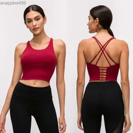 L-9095 Solid Color Cross Thin Straps Yoga Tank Top Classic Sports Bra Women Fitness Vest Small Sling Training Clothes With Removable Cups Sexy Underwear