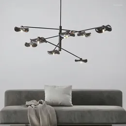 Chandeliers Clear Gray Glass Living Room Dining Bedroom Pendant Lamp Gold Black Metal G4 Bulb Height Adjustable Lighting