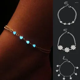 Anklets Fashion Luminous Little Star Heart Flower For Women Glow In The Dark Foot Chain Summer Beach Ornaments Jewelry
