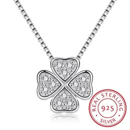 Chains Real 925 Sterling Silver Jewelry Love Clover Necklaces & Pendants Rhinestones Fashion Choker Maxi Necklace Women Collar307j