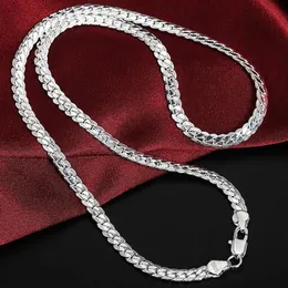 Collana a catena in argento sterling 925 Collana a maglia cubana laterale completa da 5 mm per donna Uomo Gioielli di fidanzamento per matrimonio di moda2369