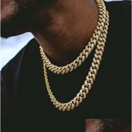 Chains Luxury Miami Cuban Necklaces For Men 15Mm Chunky Sier Gold Link Chain Fashion Rhinestone Hip Hop Rapper Necklace Bling Women Dhb0K