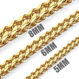 5mm 6mm 8mm guld rostfritt stål franco box trottoarkedjelänk för män kvinnor punk halsband 18-30 tum med sammet väska306i233s