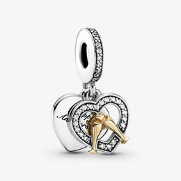 New Arrival 925 Sterling Silver Two-tone Happy Anniversary Dangle Charm Fit Original European Charm Bracelet Fashion Jewelry Acces302O