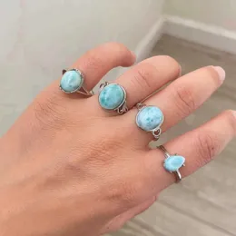 Alyans Doğa Larimar 925 STERLING Gümüş Yüzük Ayarlanabilir Nişan Rhodium Kadın Yıldönümü 231204