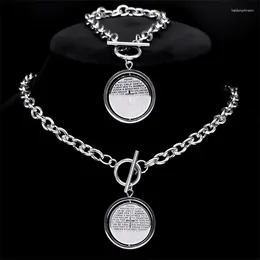 Pendant Necklaces Hip Hop Bible Verse Cross Necklace Bracelet For Women Men Stainless Steel Silver Color Spanish Christian Chain Jewelry Set