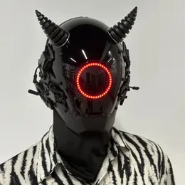 Parti Maskeleri Siberpunk Modaya Modaya Kişilikler Kask Aksesuarları Cosplay Tech Led Işıklar Prop Prom Cadılar Bayramı Hediyeleri 231204