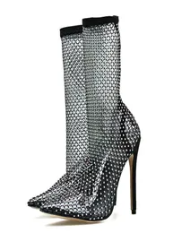 Women Sandals Sexy High Heel Summer Nightclub Shoes Rhinestone Pointed Toe Luxury Mesh Fishnet Heels Socks Over The Knee Boot1032097