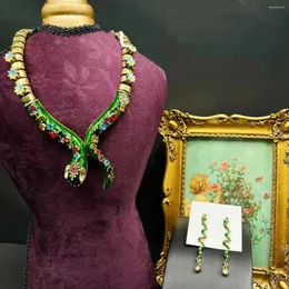 Dangle Earrings Enamel Colorful Fresh Green Snake Earring Necklace