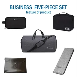 Duffelpåsar reseplaggväska för män företag fem set inkluderar tvättförpackning bärbar dator eller dokument slips bagpack och kabelvattentät bla246s