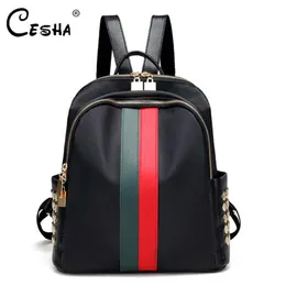 CESHA Casual Red Green Striped Pattern Backpack Female High Quality Waterproof School Backpack Girls Fashion Backpack Satchel X052300P