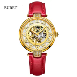 Orologi da donna BUREI Marca Donna Moda Oro Orologi automatici Donna Lusso Impermeabile Zaffiro Hollow Orologio da polso meccanico Relogio Feminino 231204