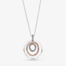 New Arrival 100% 925 Sterling Silver Two-tone Circles Pendant & Necklace Fashion Jewelry Making for Women Gift2416