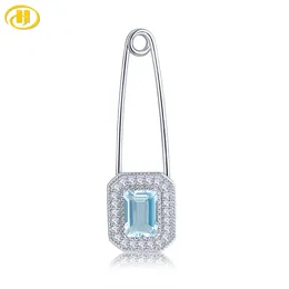 Pins Brooches Natural 1.2 Carats Octogan Blue Topaz Solid 925 Sterling Silver Brooch Simple Style Party Anniversary Gift for Women 231204