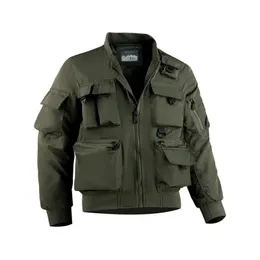 Herrjackor trend mode polyesterfiber multifunktionell multi-pocket militär off-road taktisk jacka fast färg enkel fritid 231204