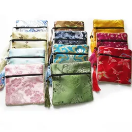 Bolsas de moedas 10 pçs / lote mix cores pequenas flor borla sacos de seda chinês zíper bolsas inteiras258d