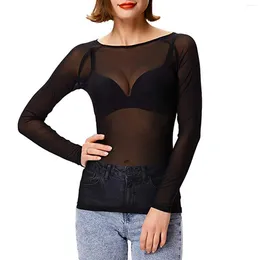 Camisoles & Tanks Women Tops Sexy Clubwear Summer Mesh Sheer See-through Blouse Long Sleeve Tulle Transparent Fashion Pullover Tshirt