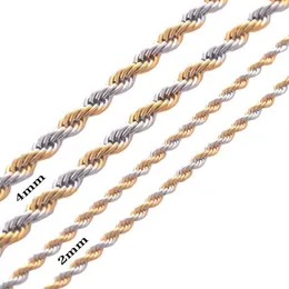 Largura 2mm e 4mm de aço inoxidável corda corrente colar de ouro declaração swag 316l aço inoxidável ed colar ouro chain190t254o