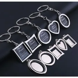 100pcs Lot Metal Po Frame Keychain Heart Round Square Shape Key Chain BPPLE Keyring DIY Logo For Lover Gifts Frame Keyrings249v