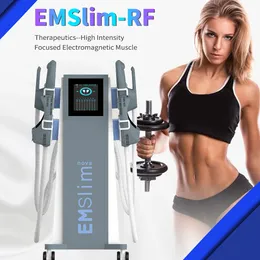 Macchina per la rimozione del grasso per modellare i muscoli automatica per il fitness pigro senza esercizio HI-EMT EMS + RF Sollevamento dell'anca per il modellamento del corpo 4 Maniglie 7 Tesla Salon