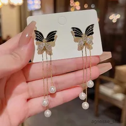 Charm 2023 Nueva tendencia de moda Diseño único Elegante Delicado Luz de lujo Pendientes de mariposa negros Joyería de mujer Regalos premium R231204