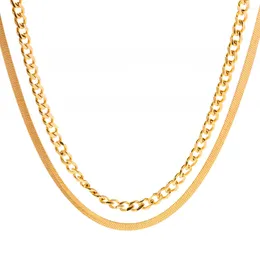 Chains ALLME Punk 18K Gold PVD Plated Stainless Steel Double Layers Herribone Chunky Curb Necklaces For Women Man Unisex 2023