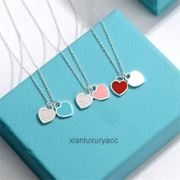 Tiffantyism Popularity Niche Heart Enamel Blue Heart Simple Collarbone Love Necklace Matching Girlfriends Gift with Box