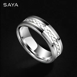 Anéis de casamento anel personalizado para homens inlay trançado 925 prata carboneto de tungstênio jóias luxuosa faixa de casamento personalizado gravado 231204