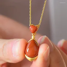 Pendant Necklaces Korean Ian Jade Necklace For Women Water Drop Hetian Gray Chain Versatile Personality Jewelry Gift