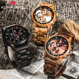 Wristwatches Wooden Wristwatch Men Timepieces Chronograph Wood Watch Military Date Calendar Quartz Watches In Box