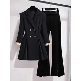 Women Dwuczęściowe spodnie Czarna garnitur Pucząca dziewczyna francuski hepburn w stylu Hepburn Jesienna Zwyciężona stylowa stylowe spodnie 231204