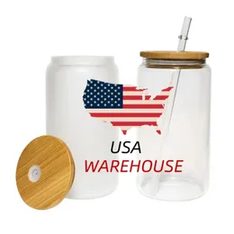 USA/CA Warehouse Bestförsäljande koksflaska Soda Shape 16oz ölkaffe sublimering Glas med sugrör och lock 4.23