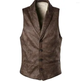 Men's Vests Spring Suede Slim Fit Single Breasted Vest Mens Gothic Steampunk Victorian Waistcoat Casual Leather Sleeveless Jackets