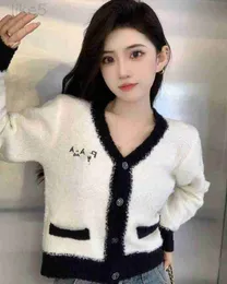 Women's Knits & Tees Designer Brand 2023 New Circle Yarn Plush V-neck Single Breasted Letter Embroidered Cardigan Sweater OTM5