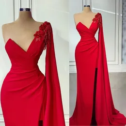 Red Arabic Aso Ebi Prom Dresses Beaded Appliques Lace Evening Formal Party Second Reception Birthday Engagement Gowns Dress YD 328 328