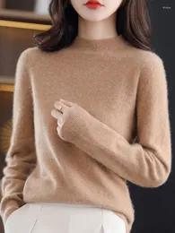 Women's Sweaters TuangBiang Autumn Winter 2023 Wool Half High Collar Pullovers Full Sleeve Sweater Korean Women Knitted Slim All-Match Black