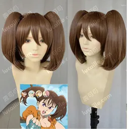 Party Supplies Hohe Qualität Anime Die Sieben Todsünden Diane Cosplay Perücken Kurze Braune Doppel Pferdeschwanz Haar Perücke Kappe