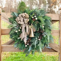 Decorative Flowers Christmas Wreath With Pine Cone Needle Merry Garlands Decorations Ornaments Noel Year 2024 Navidad
