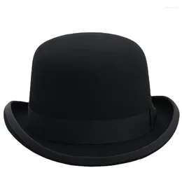 Berets 4Size Wool Women Men Bowler Hat Pure Crushable Dome Fedora Traditional Billycock Groom Cap