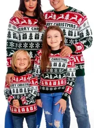 가족 일치 의상 크리스마스 못생긴 스웨터 눈송이 니트 긴 소매 둥근 목 순록 풀오버 탑 231204