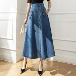 Skirts Double-breasted A-line Denim Skirt Women's High-waisted Slim Umbrella